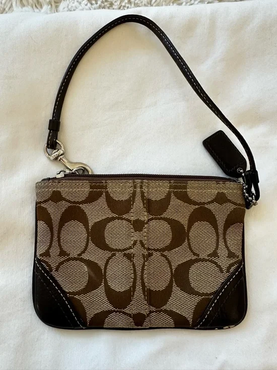 Coach Brown Tan Signature Canvas Wristlet - Picture 2 of 6